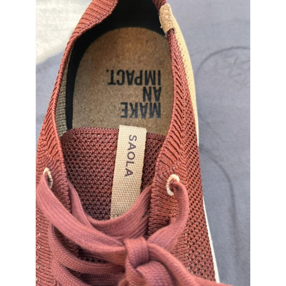 Saola Mens MInimalist Lightweight Sneakers 11.5 M Maroon Mesh Sustainable Shoes